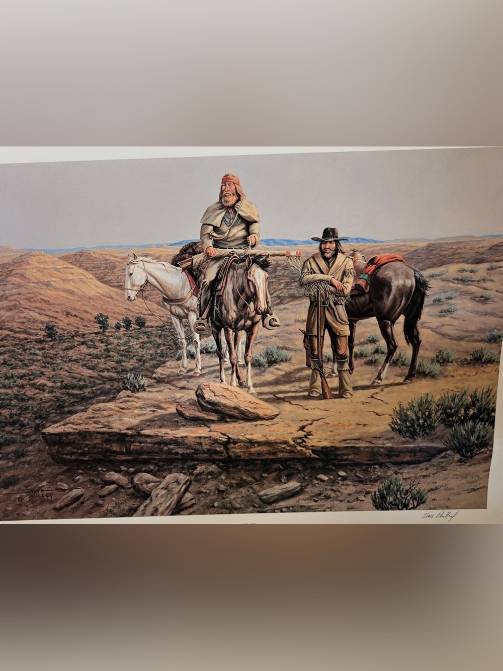 Western Cowboy Art Print - Two Horsemen in Desert - Earth Tones